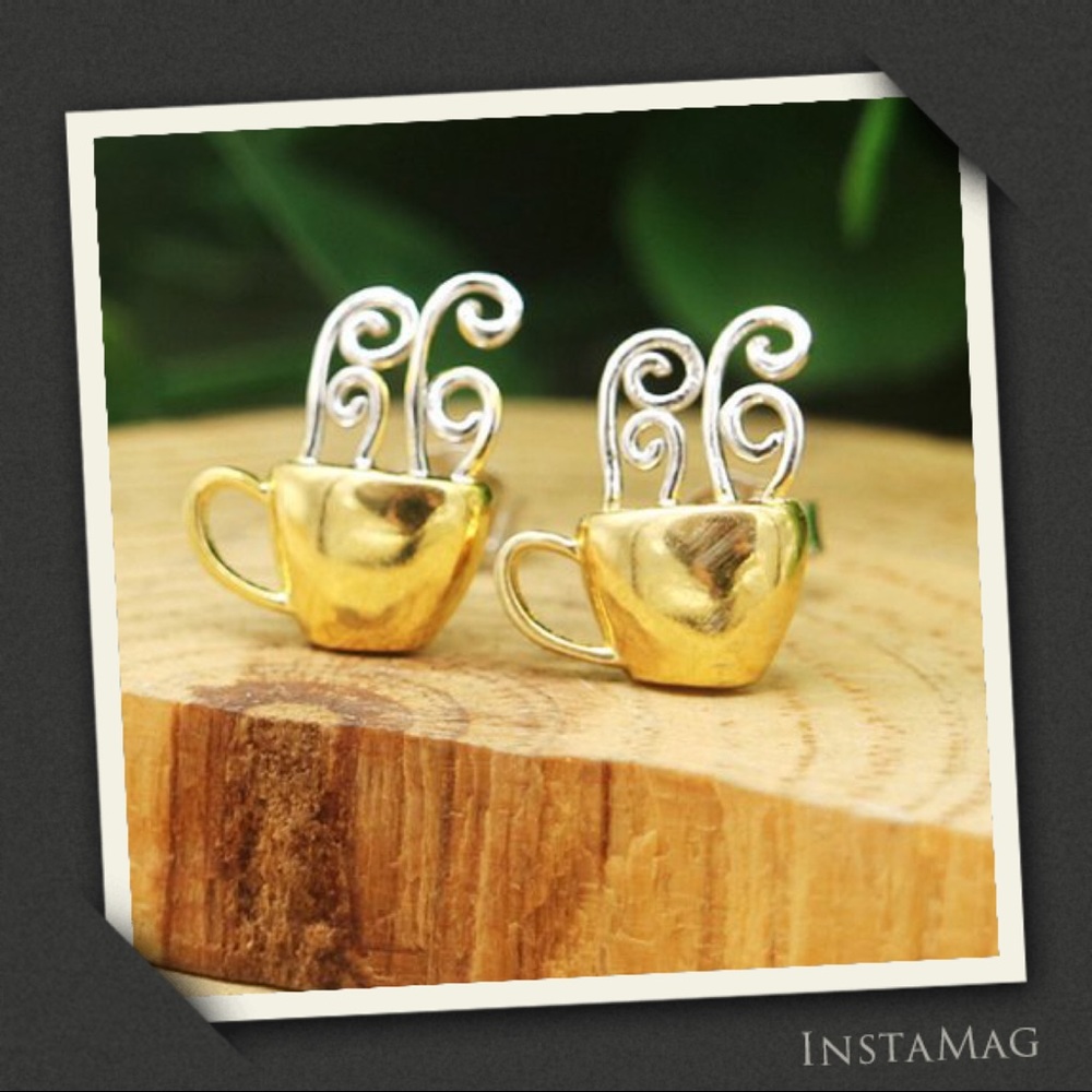 14KT GOLD-PLATED STERLING SILVER Coffee Cup Studs